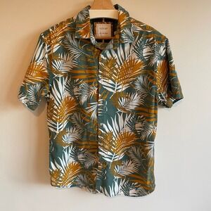 Cactus Man Ricky Singh Tropical‎ Leaf Print Short Sleeve Button Up Shirt Men's L